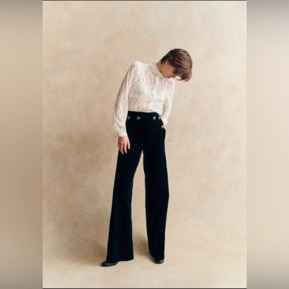 Sezane Clayton Trousers Black Velvet - Size 12
